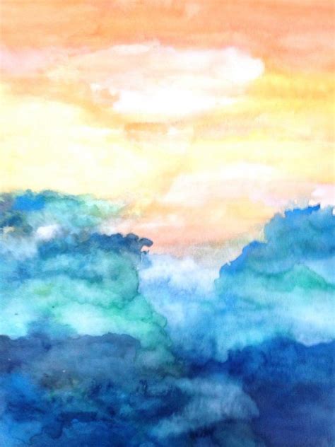 Sky Clouds And Sun Original Watercolor Abstract Unframed And Unique