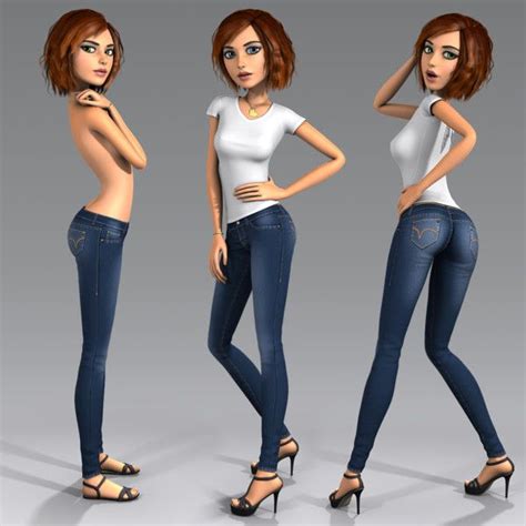 3ds Max Cartoon Character Young Woman Angie Cartoon Girl Rigged