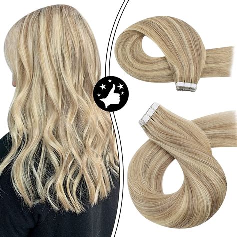 Moresoo Tape In Hair Extensions 100 Remy Human Hair Honey Blonde Highlighted