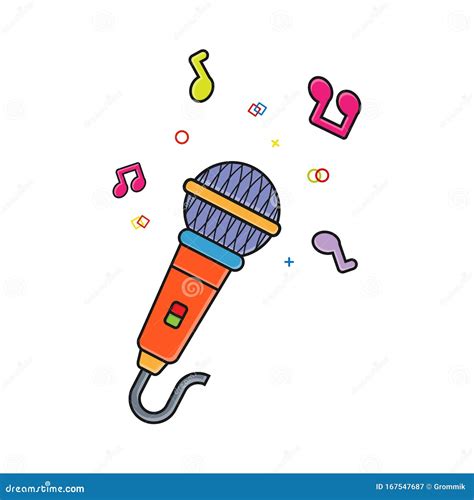 Colored Microphone Icon Flat Cartoon Style Isolated On White