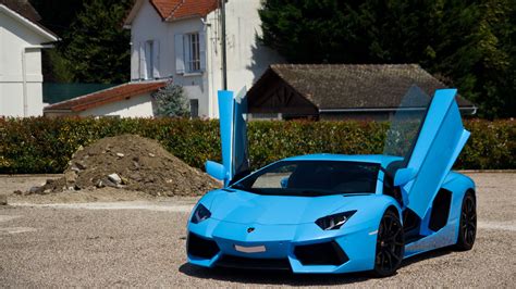 Blue Lamborghini Aventador Parked With Doors Opened During Daytime Hd