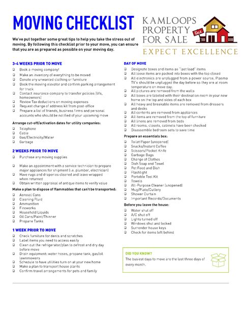 Printable Moving House Checklist