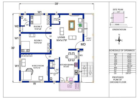 Square Feet House Layout Plan Autocad Drawing Dwg File Cadbull