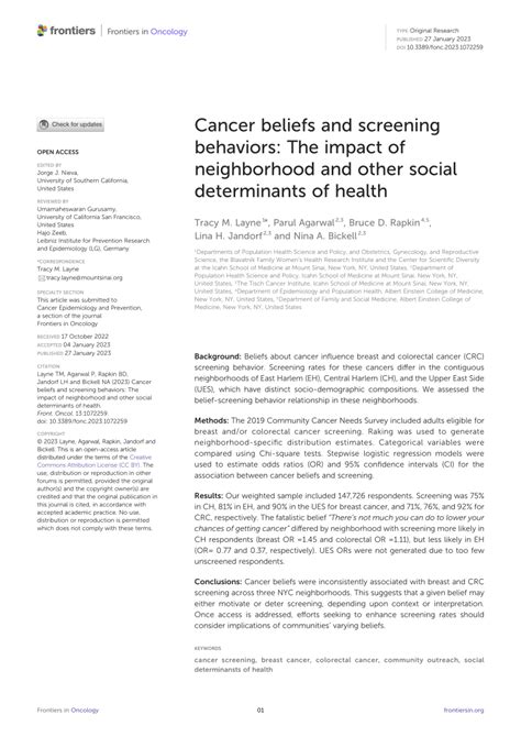 Pdf Cancer Beliefs And Screening Behaviors The Impact Of
