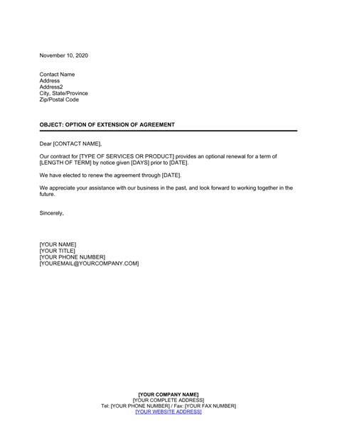Contract Extension Letter Template