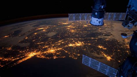 Space Planet Earth Lights Satellite Continents Night