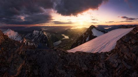 Nature Landscape Mountains Mist Sky Clouds Sunset Snow Norway