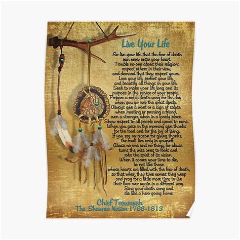 Live Your Lifechief Tecumseh Watercolor Dream Catcher Poster For