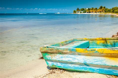 Cancun Marina With Rustic Boat Caribbean Beach At Sunset Riviera Maya
