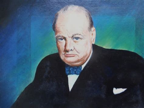 Winston Churchill Oil Portrait Painting C1965 British Wartime Prime