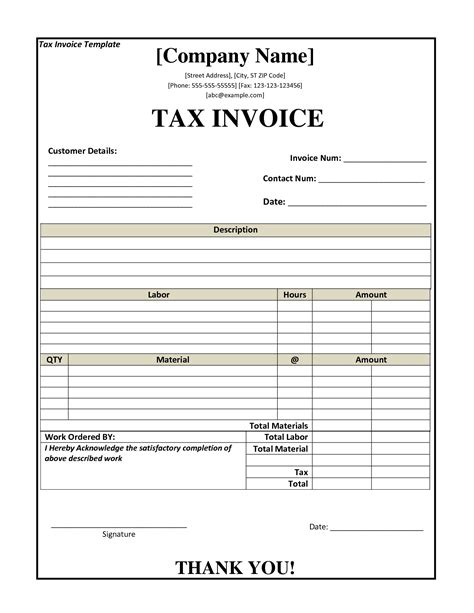 Microsoft Word Tax Invoice Template Naagene