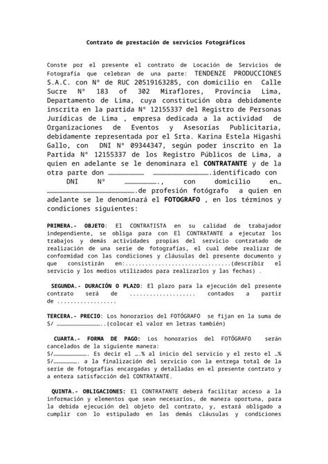Doc Contrato De Prestacion De Servicios Fotografo Dokumentips