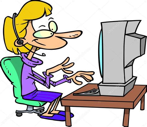 Cartoon Woman Working On A Computer — Stock Vector © Ronleishman 13941809