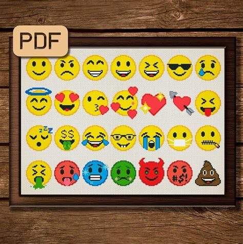 Emoji Cross Stitch Pattern Digital Pdf Funny Smiley Etsy Kreuzstich