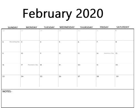 Free Printable February Calendar 2020 Editable Template February