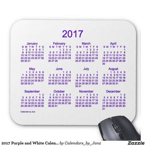 2017 Purple And White Calendar By Janz Mouse Pad Mini Calendars