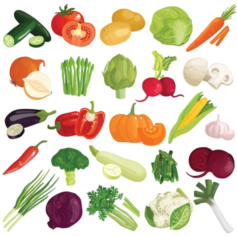 Verduras Y Frutas Vector Conjunto De Dibujos Animados Aislado Vector Images And Photos Finder