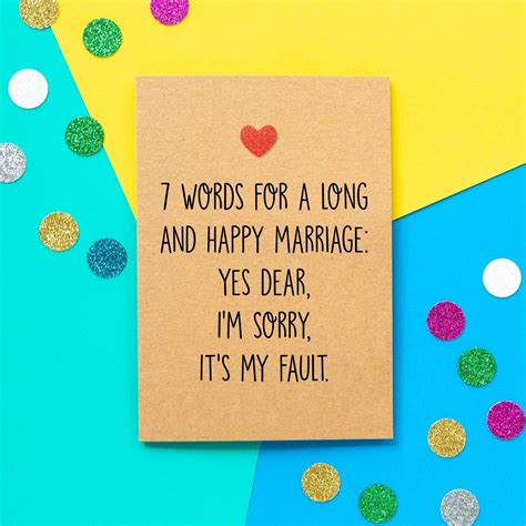 funny wedding card 7 words for a long and happy marriage funny wedding messages funny