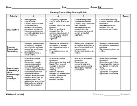 Nursing Concept Map Scoring Rubric And Template 2 Name Nursing