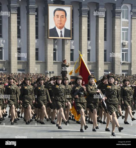 Pyongyang North Korea Female Soldiers March During A Military Parade At Pyongyangs Kim Il