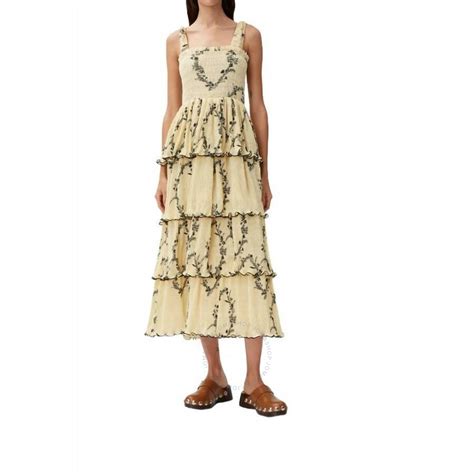 Ganni Women Georgette Midi Dress Floral Shadow Size 40 68136 Floral