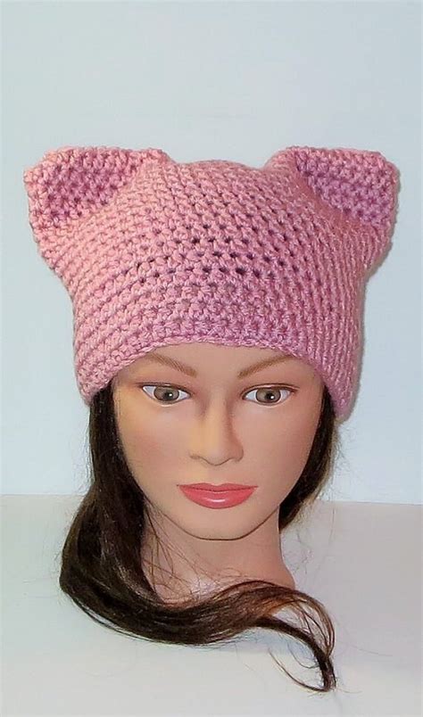Pink Cat Hat Sale Crochet Warm Pink Cat Hat Animal Beanie Etsy
