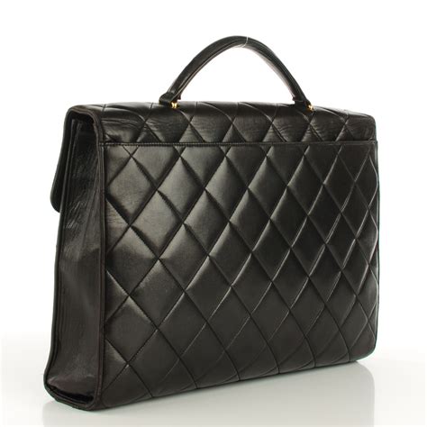 Chanel Lambskin Quilted Briefcase Laptop Bag Black 123904