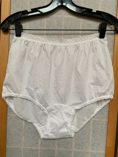Vtg Nylon Looks Like Cotton Brief Panties Sz Made In Usa White
