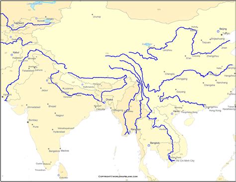 Printable Asia Rivers Map Map Of Asia Rivers Outline Map Answers