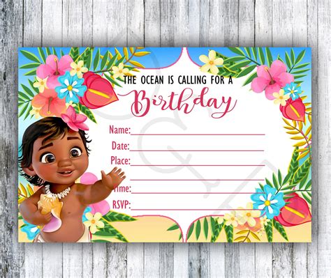 Baby Moana Inspired Blank Invitations Diy Birthday Etsy