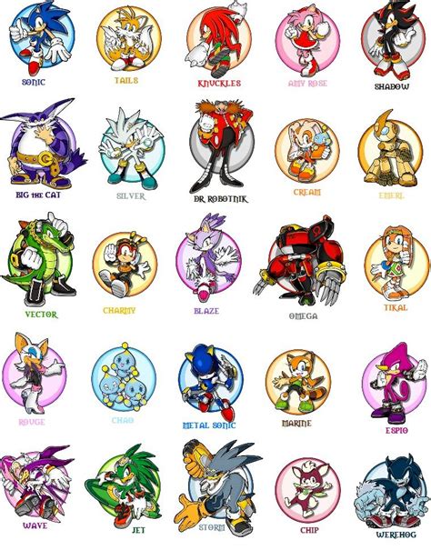 An Image Of Sonic The Hedgehog Characters In Different Colors And Sizes