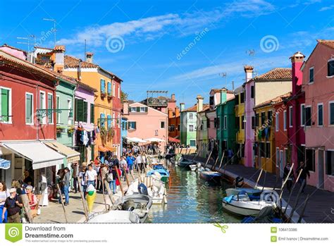 Multi Colored Houses In Burano Island Venice Lagoon Editorial Photo