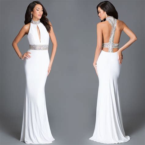 long jvn by jovani high neck open back prom dress white prom dress long designer prom dresses