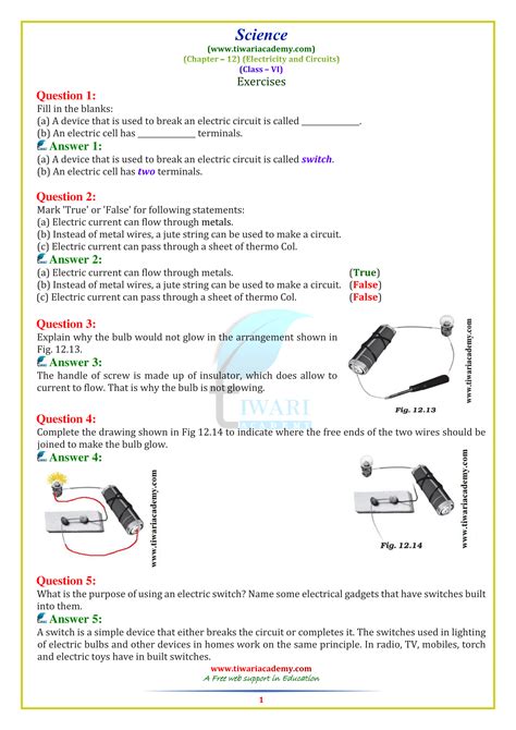Ncert Solution For Class 6 Science Chapter 12 Electricity And Circuits