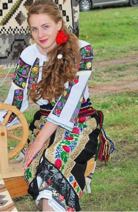 Romanian Woman In Traditional Clothes Romanian Flag Romanian Women
