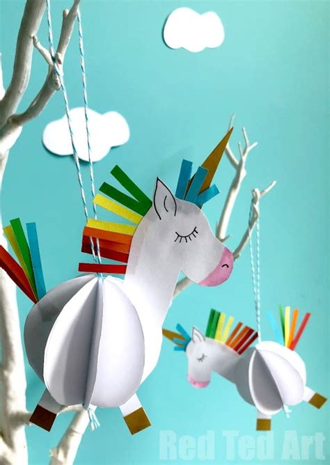 Easy 3d Paper Unicorn Decoration Red Ted Art Kids Crafts