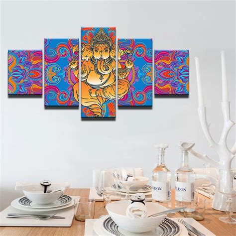 India God Ganesha Abstract 5 Panel Canvas Art Wall Decor Canvas Storm