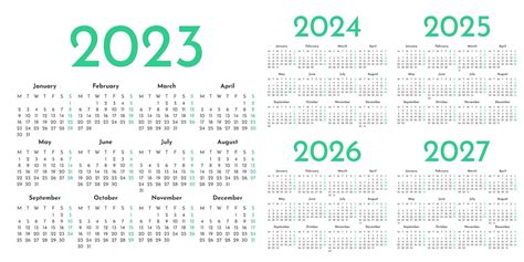 Satz Von Grünen Und Weißen Monatskalendervorlagen Für 2023 2024 2025