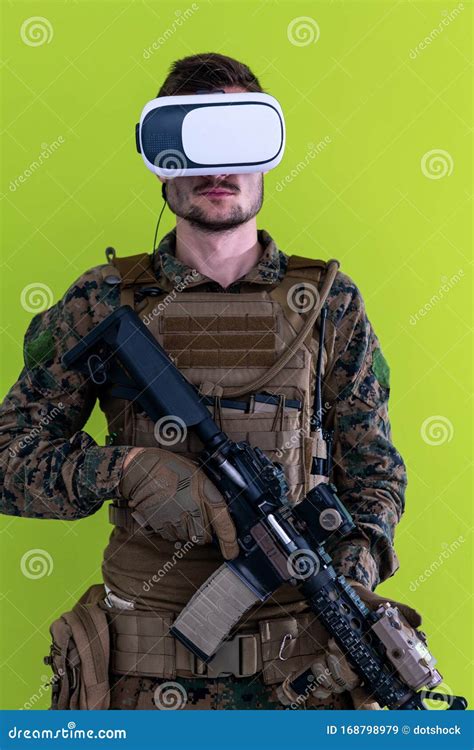Soldier Virtual Reality Green Background Stock Image Image Of