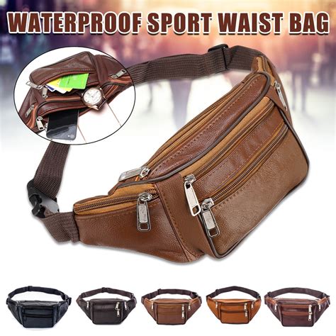 Unisex 5 Pockets Leather Waist Pouch Belt Bum Bag Fanny Pack Travel