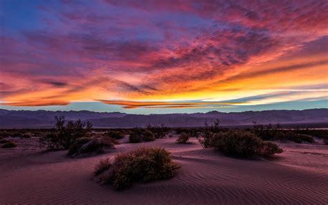 landscape, Nature, Desert, Sunset, Death Valley, Sand, Mountain, Shrubs ...