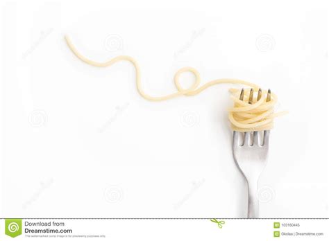 Plain Cooked Spaghetti Pasta On Fork With Swirl On White Background