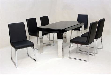 Dining chairs with chrome legs are manufactured in several different leg styles. Black glass & chrome dining table and 6 chairs - Homegenies