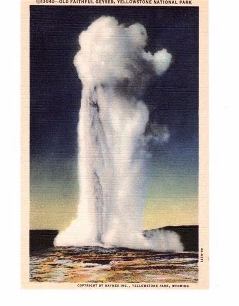 Vintage Linen Postcard Old Faithful Geyser Yellowstone National Park Wyoming National Parks