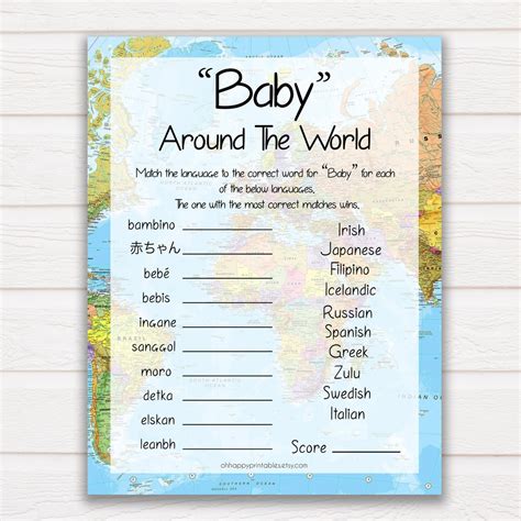 Baby Around The World Game Baby In Different Languages Etsy
