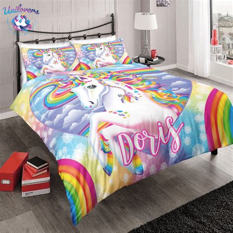 Personalized Custom Rainbow Sky Unicorn Bedding Set Unilovers