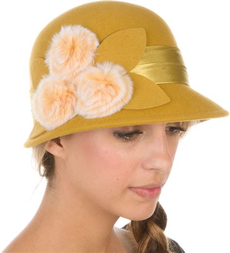 Sakkas Sadie Faux Fur Vintage Style Wool Cloche Bucket Bell Hat Wool