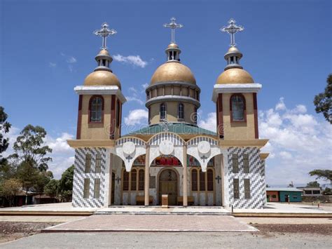 Beautiful Orthodox Church With Gilded Domes Ethiopia Stock Image