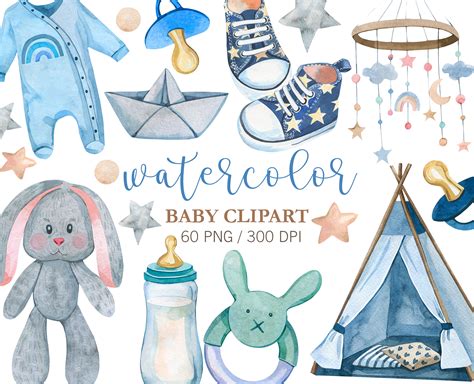 Watercolor Baby Boy Clipart Baby Shower Clipart Nursery Etsy