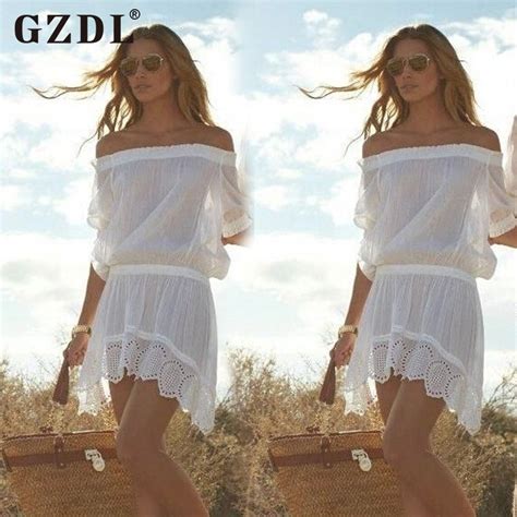 Gzdl Women Strapless Off Shoulder Dresses Crochet White Sexy Casual